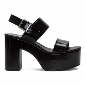 Jeffrey Campbell Moody Black Patent Platform Block Heel Sandals, Sz 9.5